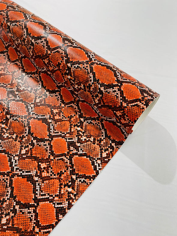 Orange  54" Wide Snake Fake Leather Upholstery, 3D Viper Snake Skin Texture Faux Leather PVC Vinyl Fabric by The Yard.