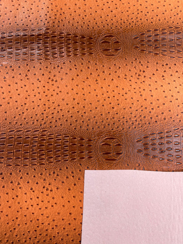 Orange 54” Wide Gator/Ostrich Two Tone Fake Leather Upholstery, 3-D Crocodile Skin Texture Faux Leather Vinyl Fabric/By The Yard.