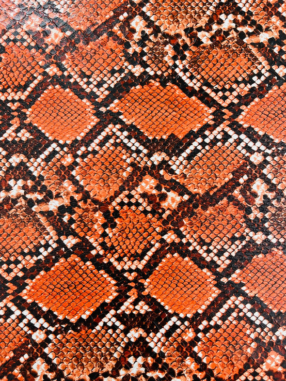 Orange  54" Wide Snake Fake Leather Upholstery, 3D Viper Snake Skin Texture Faux Leather PVC Vinyl Fabric by The Yard.