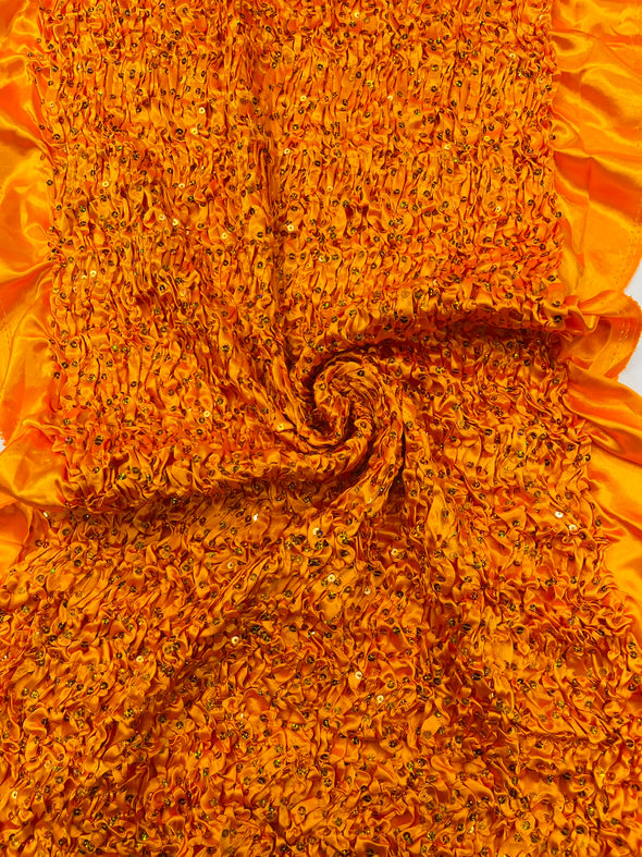 Pleated Stretch Satin Ruffle lace Trim With Hologram Sequin/24" Wide/Sold By The Yard.