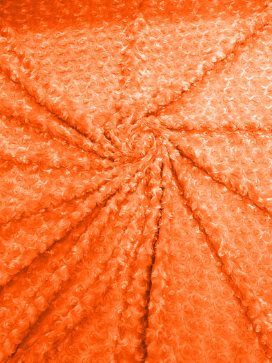 Orange 58" Wide Minky Swirl Rose Blossom Ball Rosebud Plush Fur Fabric Polyester-Sold by Yard.