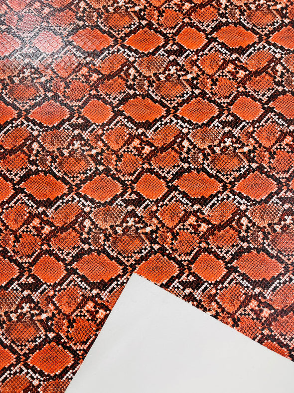 Orange  54" Wide Snake Fake Leather Upholstery, 3D Viper Snake Skin Texture Faux Leather PVC Vinyl Fabric by The Yard.