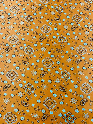 Orange 58/59" Wide 65% Polyester 35 Percent Poly Cotton Bandanna Print Fabric, Good for Face Mask Covers, Sold By The Yard