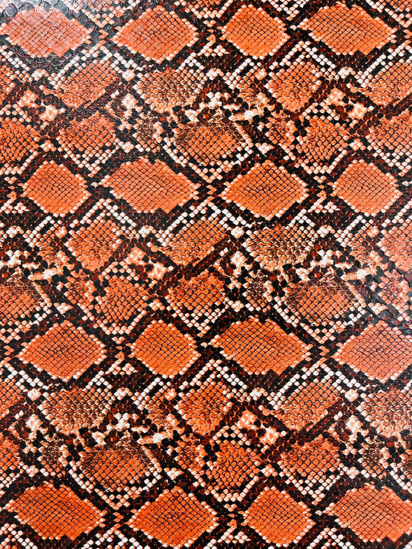 Orange  54" Wide Snake Fake Leather Upholstery, 3D Viper Snake Skin Texture Faux Leather PVC Vinyl Fabric by The Yard.