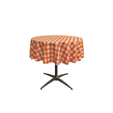 Orange Polyester Poplin Checkered Gingham Plaid Round Tablecloth.