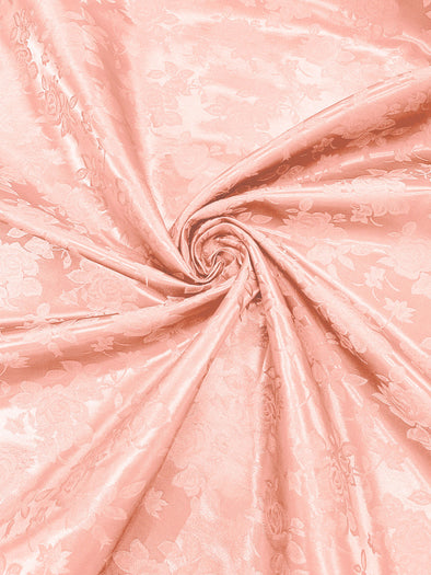 Peach Polyester Big Roses/Floral Brocade Jacquard Satin Fabric/ Cosplay Costumes, Table Linen- Sold By The Yard
