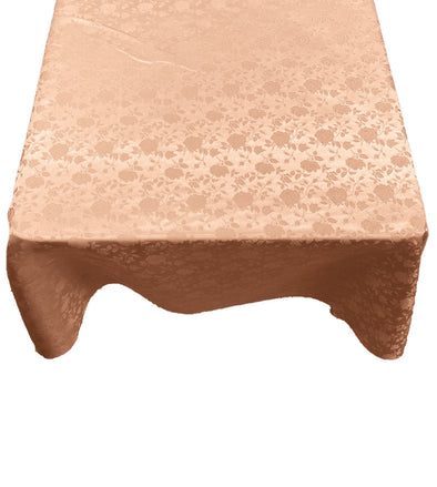 Peach Square Tablecloth Roses Jacquard Satin Overlay for Small Coffee Table Seamless