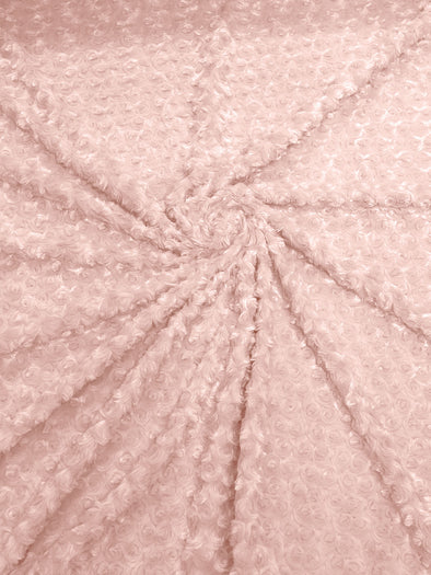 Peach 58" Wide Minky Swirl Rose Blossom Ball Rosebud Plush Fur Fabric Polyester-Sold by Yard.