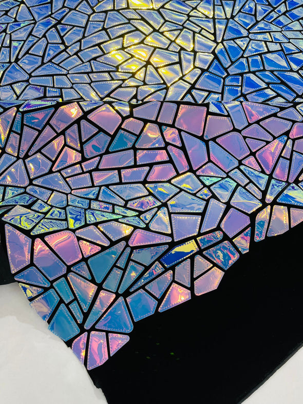 Shiny Broken Glass Sequin Design/Geometric/ On Black Stretch Velvet Fabric Sold By The Yard.