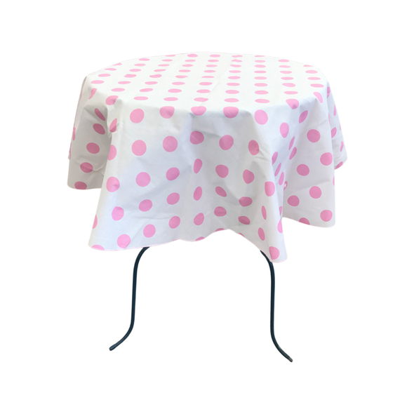 Pink Dot on White Round Polka Dot Poly Cotton Tablecloth ( Choose Size Below )