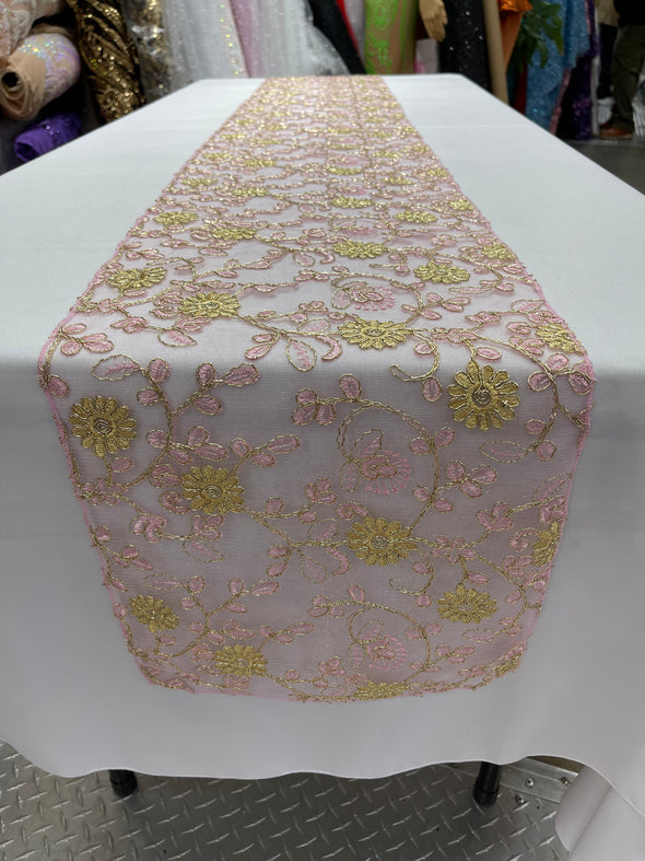 12" Wide x 90" Long Metallic Embroidery Lace Table Runner Wedding Decoration