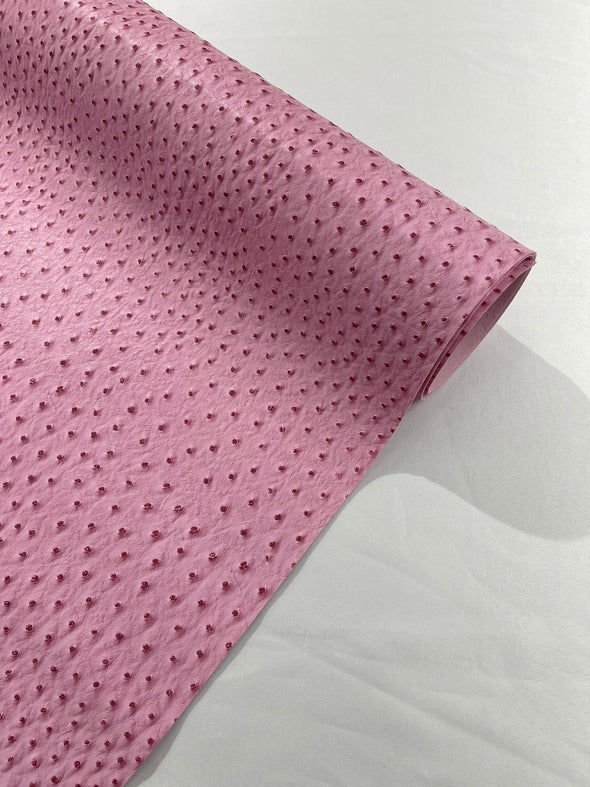 Pink 54” Wide Ostrich Fake Leather Upholstery, 3-D Ostrich Skin Texture Faux Leather PVC Vinyl Fabric Sold by The Yard.