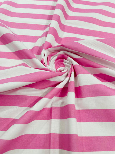 Pink 60" Wide by 1" Stripe Poly Cotton Fabric Sold By The Yard.