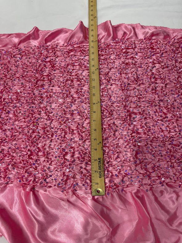 Pleated Stretch Satin Ruffle lace Trim With Hologram Sequin/24" Wide/Sold By The Yard.