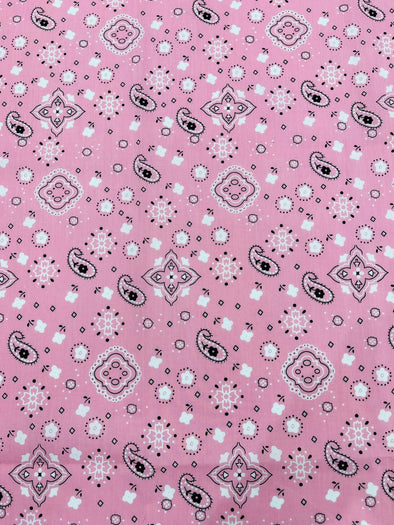 Pink  58/59" Wide 65% Polyester 35 Percent Poly Cotton Bandanna Print Fabric, Good for Face Mask Covers, Sold By The Yard