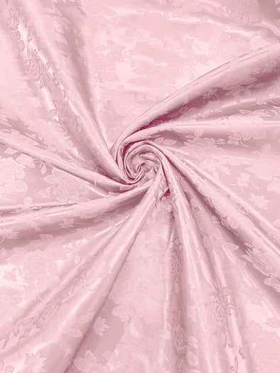 Pink Polyester Big Roses/Floral Brocade Jacquard Satin Fabric/ Cosplay Costumes, Table Linen- Sold By The Yard