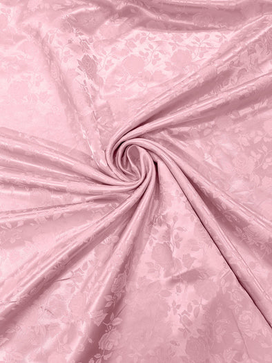 Pink Polyester Roses/Floral Brocade Jacquard Satin Fabric/ Cosplay Costumes, Table Linen- Sold By The Yard.