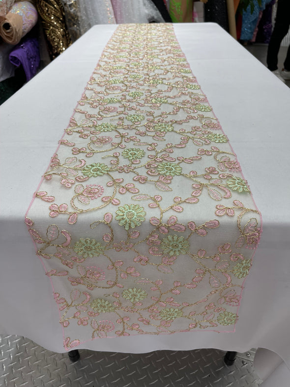 12" Wide x 90" Long Metallic Embroidery Lace Table Runner Wedding Decoration