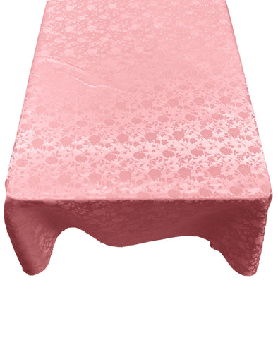 Pink Roses Jacquard Satin Rectangular Tablecloth Seamless/Party Supply.