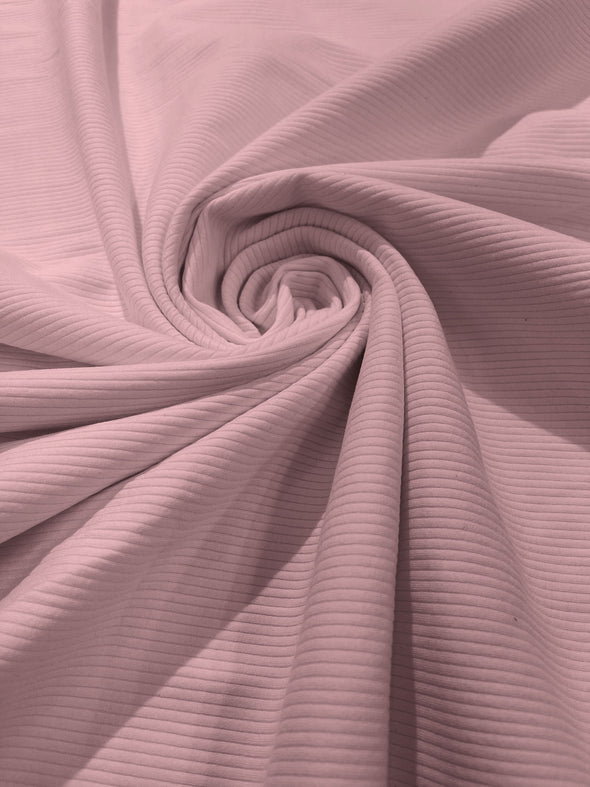 Pink Heavy Weight 380GSM Stretch Rib Knit Fabric Rayon Spandex (By The Yard)