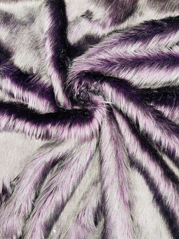 Plum- Black Husky Faux Fur, 2 Tone Shaggy Faux Fur 60" Wide.