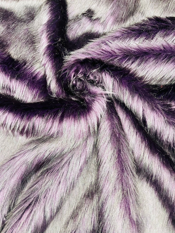 Plum- Black Husky Faux Fur, 2 Tone Shaggy Faux Fur 60" Wide.