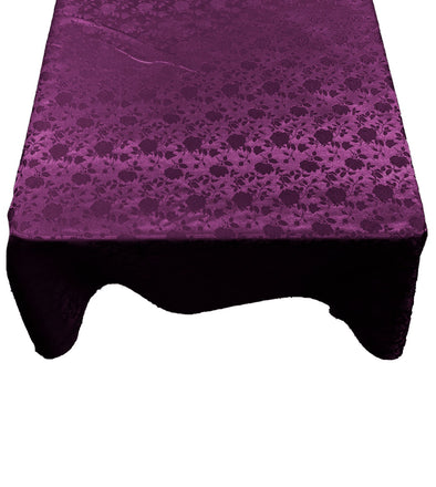 Plum Square Tablecloth Roses Jacquard Satin Overlay for Small Coffee Table Seamless