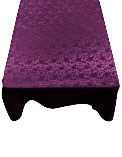 Plum Roses Jacquard Satin Rectangular Tablecloth Seamless/Party Supply.