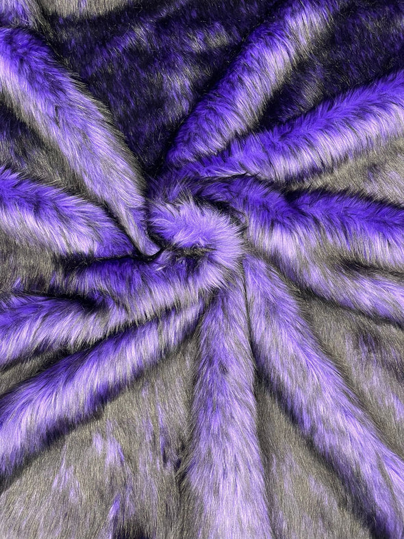 Purple- Black Husky Faux Fur, 2 Tone Shaggy Faux Fur 60" Wide.