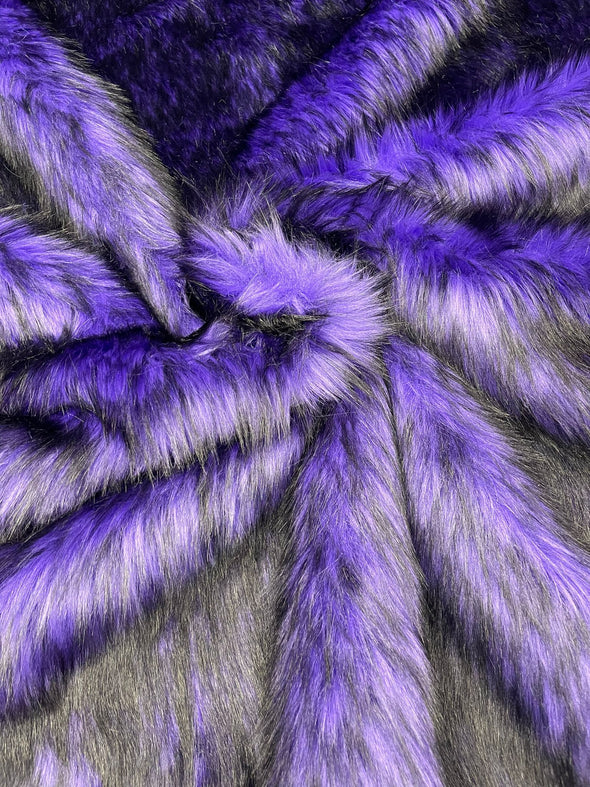 Purple- Black Husky Faux Fur, 2 Tone Shaggy Faux Fur 60" Wide.