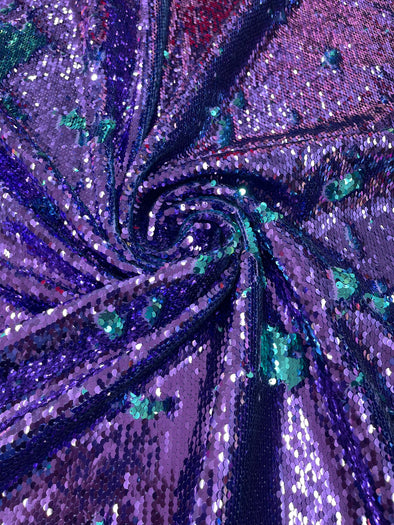 Purple Turquoise Shiny sequins fabric-shiny reversible/54 inches wide/ sequins/decorations/clothing/pillow