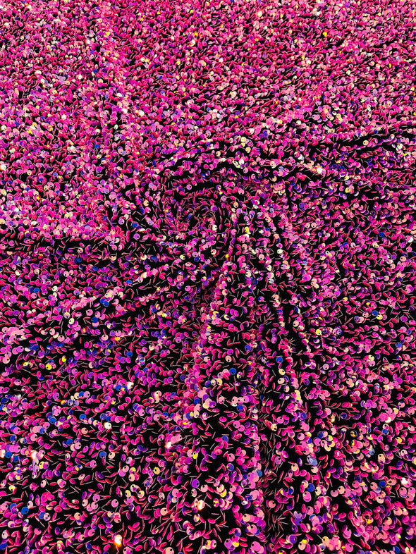 Purple Lavender-Black 54" Stretch Velvet with Luxury Sequins All Over 5mm Shining Sequins 2-Way Stretch. Sold by the yard.