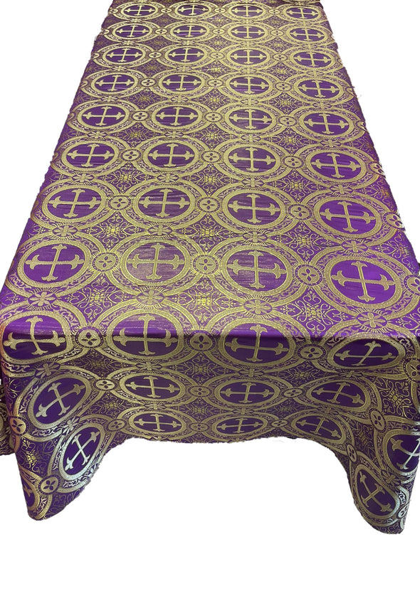 Purple Rectangular Metallic Cross Brocade Jacquard Satin Table Overlay/Religious Brocade/Liturgical Fabric/Church.