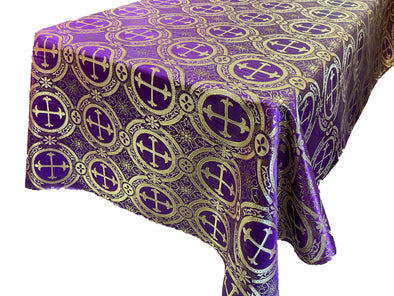 Purple Square Metallic Cross Brocade Jacquard Satin Table Overlay/Religious Brocade/Liturgical Fabric/Church.