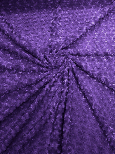 Purple 58" Wide Minky Swirl Rose Blossom Ball Rosebud Plush Fur Fabric Polyester-Sold by Yard.