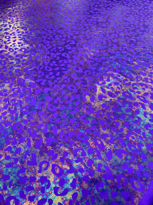 Leopard Oil Spill Metallic Print on a Stretch Nylon Spandex Tricot/Milliskin - Sold by the yard.