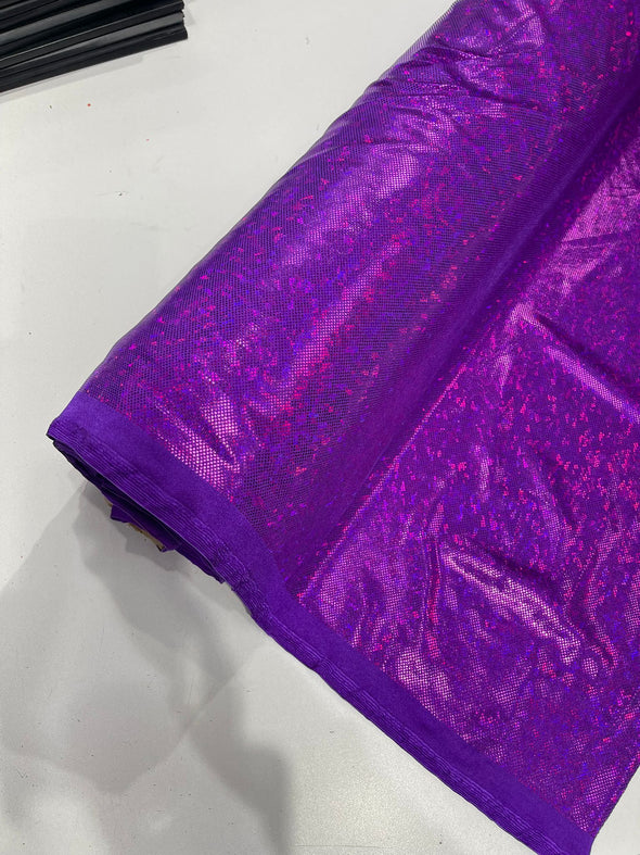 Purple Shattered Glass Foil Hologram/58” Wide/4 Way Stretch Spandex Nylon Tricot. Sold by the yard.