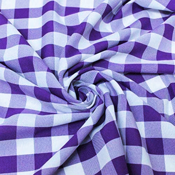 Purple 58/59" Wide 100% Polyester Poplin 1" Square Gingham Checkered Fabric By The Yard.