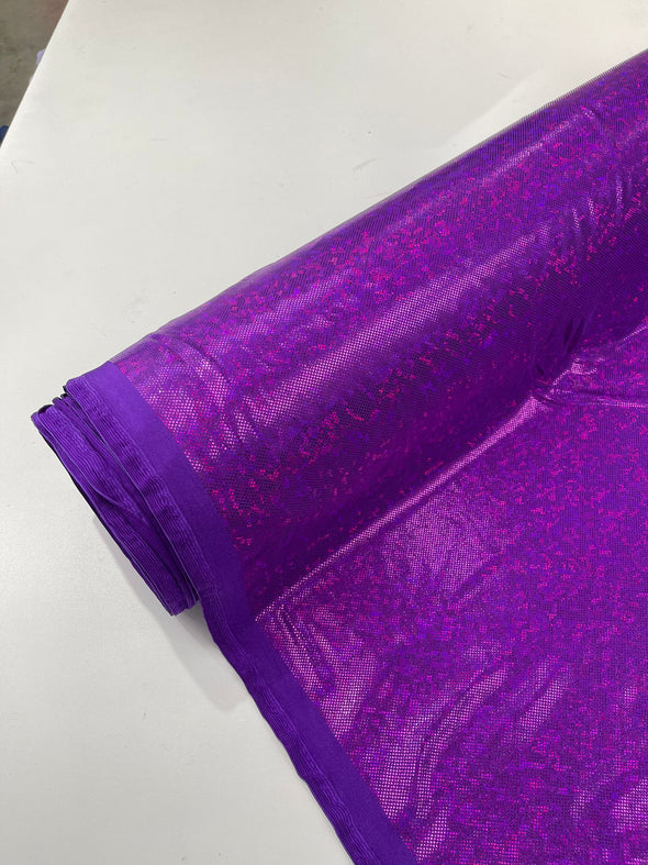 Purple Shattered Glass Foil Hologram/58” Wide/4 Way Stretch Spandex Nylon Tricot. Sold by the yard.