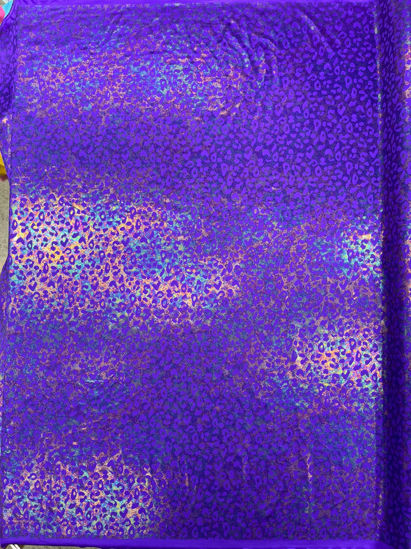 Leopard Oil Spill Metallic Print on a Stretch Nylon Spandex Tricot/Milliskin - Sold by the yard.
