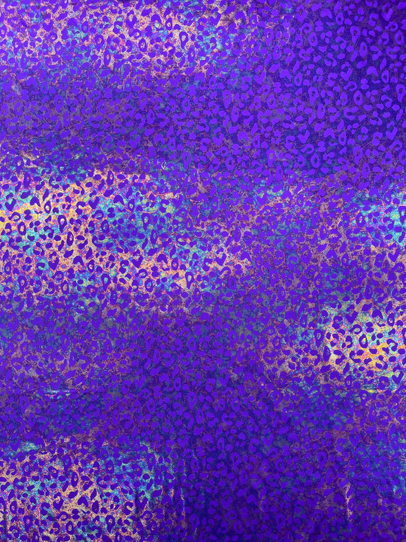 Leopard Oil Spill Metallic Print on a Stretch Nylon Spandex Tricot/Milliskin - Sold by the yard.
