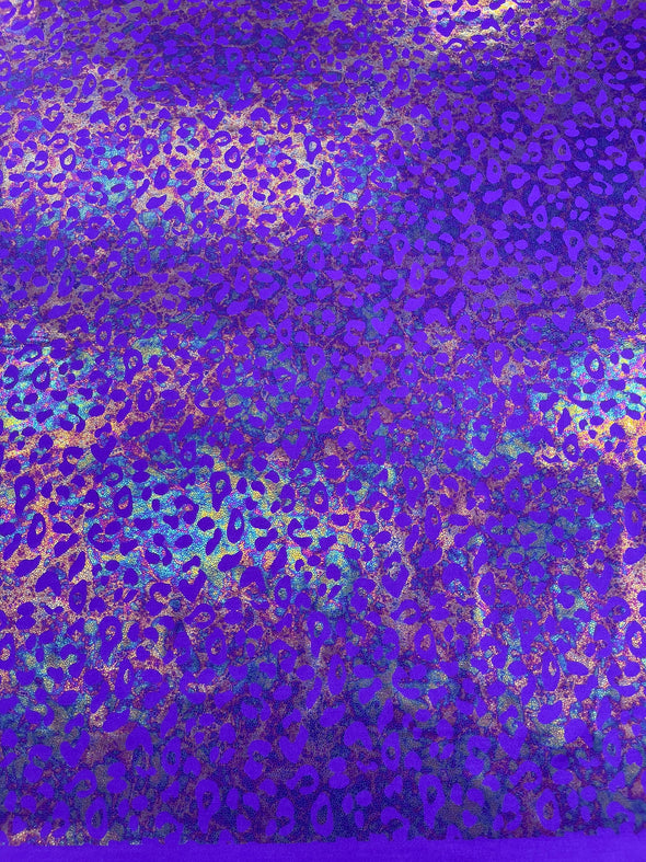 Leopard Oil Spill Metallic Print on a Stretch Nylon Spandex Tricot/Milliskin - Sold by the yard.