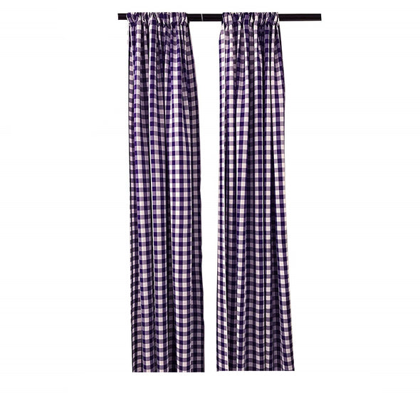 Purple Checkered  Country Plaid Gingham Checkered Backdrop Drapes Curtains Panels, 1 Pair.