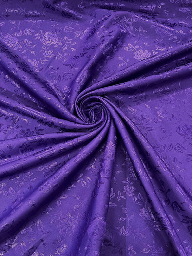 Purple Polyester Roses/Floral Brocade Jacquard Satin Fabric/ Cosplay Costumes, Table Linen- Sold By The Yard.