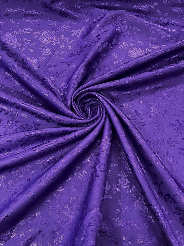 Purple Polyester Roses/Floral Brocade Jacquard Satin Fabric/ Cosplay Costumes, Table Linen- Sold By The Yard.