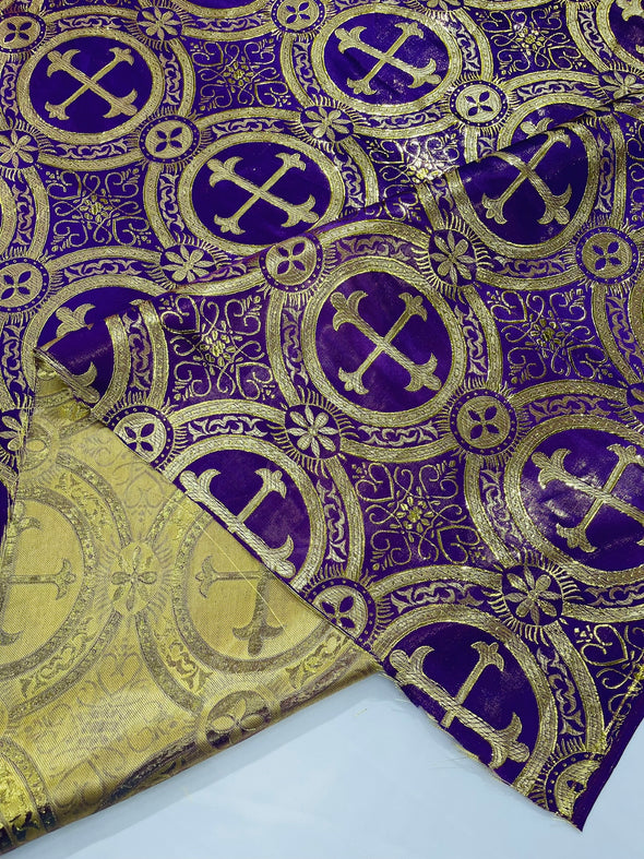 Cross Brocade Jacquard Satin/Religious Brocade/58" Wide/Liturgical Fabric/Church/Vestment-By The Yard