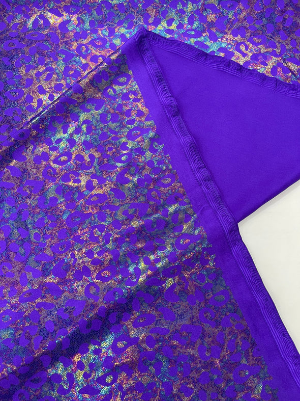 Leopard Oil Spill Metallic Print on a Stretch Nylon Spandex Tricot/Milliskin - Sold by the yard.