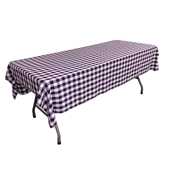 Purple Rectangular Polyester Poplin Gingham Checkered Tablecloth