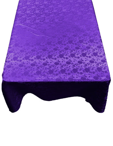 Purple Roses Jacquard Satin Rectangular Tablecloth Seamless/Party Supply.