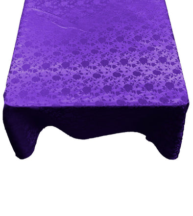 Purple Square Tablecloth Roses Jacquard Satin Overlay for Small Coffee Table Seamless